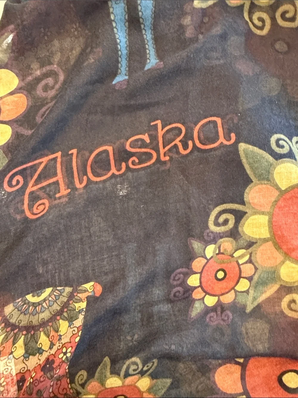 Alaska Themed Floral & Animal Infinity Scarf - Black Background